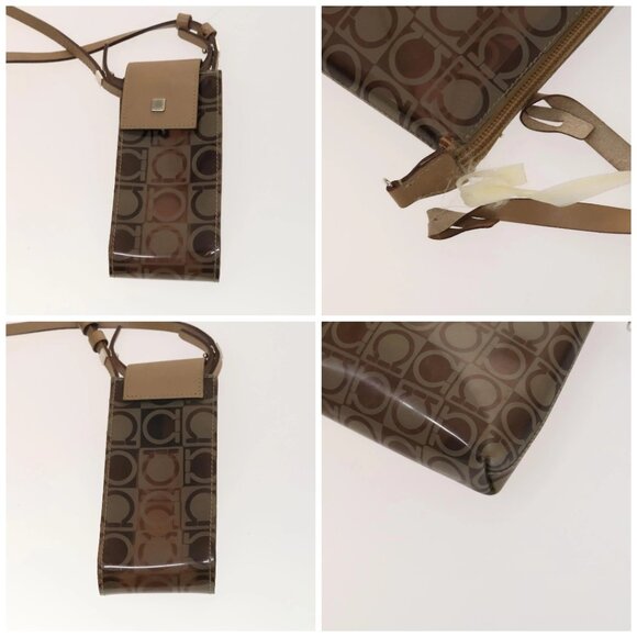 Salvatore Ferragamo Hand Bag Vinyl 2Set Brown Auth mr1382 - Picture 16 of 16